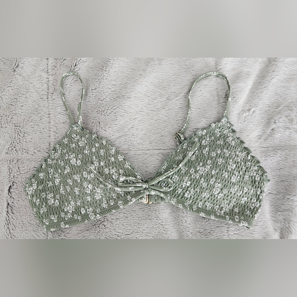 Hollister Olive Green Floral Smocked Bikini Top